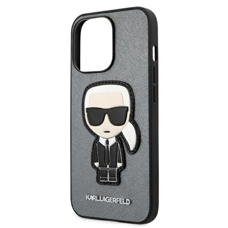Karl Lagerfeld Saffiano Ikonik Patch - Coque iPhone 13 Pro (argent)