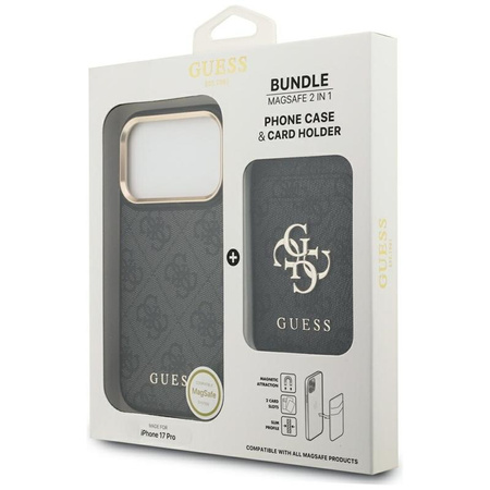 Guess Bundle Pack MagSafe 4G - Hüllen- + MagSafe-Geldbörsen-Set für iPhone 17 Pro (Schwarz)