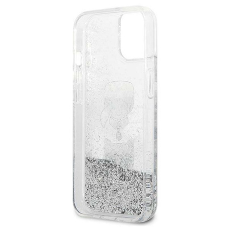 Karl Lagerfeld Liquid Glitter Karl & Choupette Head - étui pour iPhone 13 mini (argent)