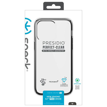 Speck Presidio Perfect-Clear avec Impact Geometry - Coque pour iPhone 14 Pro Max avec revêtement MICROBAN (transparent / noir)