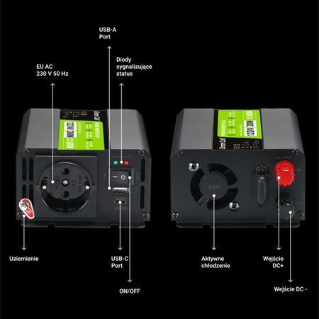 Green Cell - Měnič DUO 12V/24V na 230V 300W/600W Modifikovaný sinusový měnič napětí