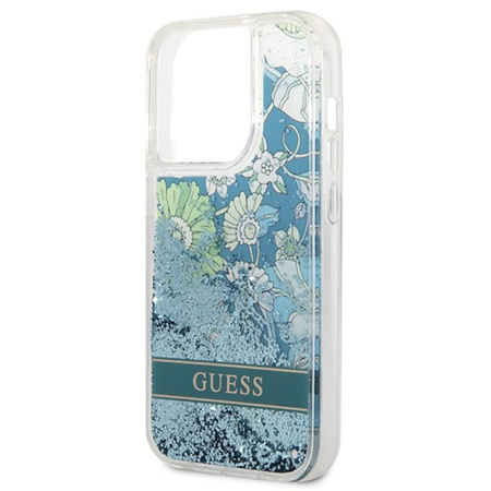 Guess Liquid Glitter Flower – Etui iPhone 14 Pro Max (zielony)