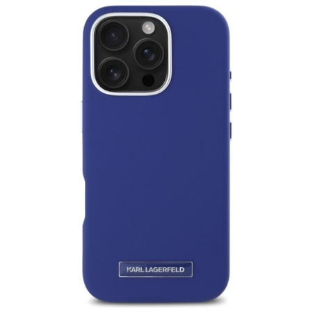 Karl Lagerfeld FW Metal Plate MagSafe - Hülle für iPhone 16 Pro (blau)
