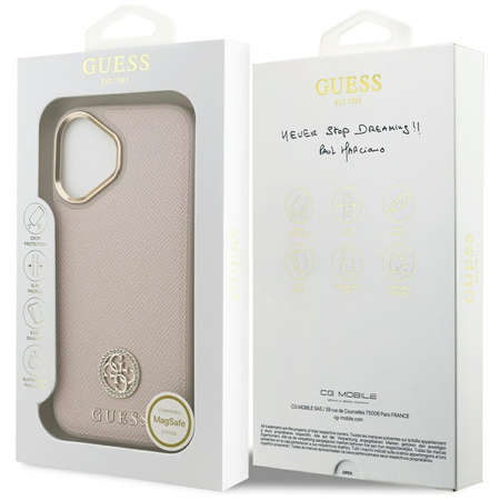 Guess Grained Strass Logo MagSafe - Hülle iPhone 17 (rosa)
