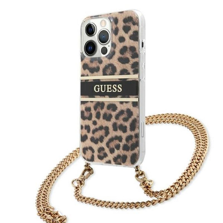 Guess Leopard Gold Stripe Crossbody - iPhone 13 Pro Max Tasche