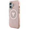 Guess IML Metal Glitter 4G Circle Triangle MagSafe - Coque pour iPhone 16 (rose)
