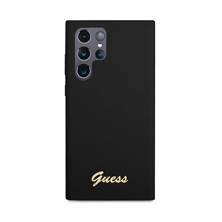 Guess Silikon Script Metall Logo - Samsung Galaxy S22 Ultra Tasche (schwarz)
