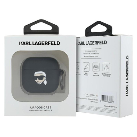 Karl Lagerfeld Silicone Karl Head 3D - Pouzdro AirPods 4 (černá)