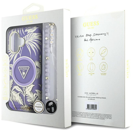 Guess Palm Trees Triangle Pearl Strap MagSafe - iPhone 16 Case (violet)