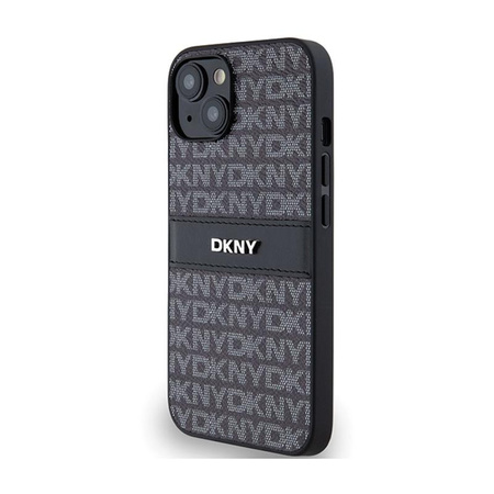 DKNY Leather Mono Stripe & Metal Logo - Coque pour iPhone 15 Plus / 14 Plus (noir)