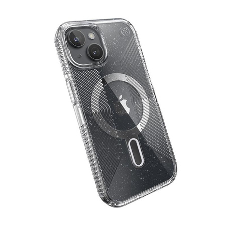 Speck Presidio Lux Grip ClickLock & Magsafe - Tasche für iPhone 16e / iPhone 15 / iPhone 14 / iPhone 13 (Clear / Platinum Glitter / Chrome Finish / Serene Silve