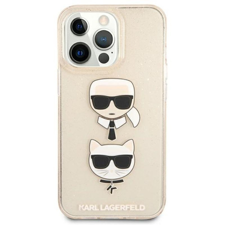Karl Lagerfeld Glitter Karl & Choupette Head - iPhone 13 Pro Tasche (Gold)
