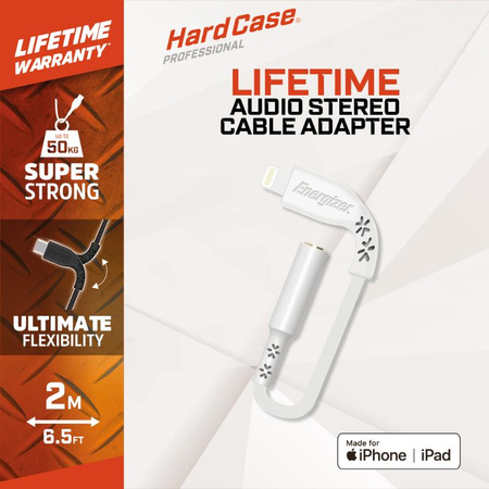 Energizer HardCase - Adaptateur audio Lightning vers jack 3,5 mm certifié MFi 11 cm ROW (blanc) garantie à vie