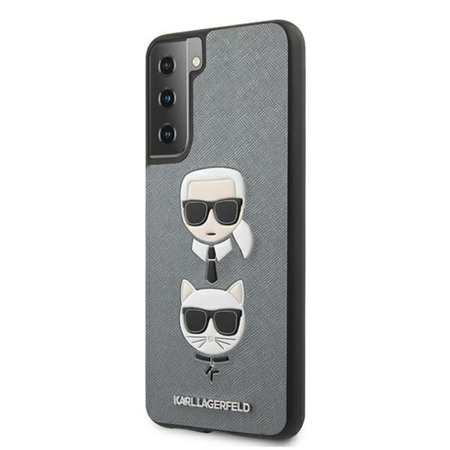 Karl Lagerfeld Saffiano Karl & Choupette Heads - pouzdro pro Samsung Galaxy S21+ (stříbrné)