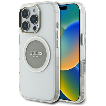 Guess IML Metallfarbener Kreis Klassisches Logo MagSafe - Gehäuse für iPhone 16 Pro Max (grau)