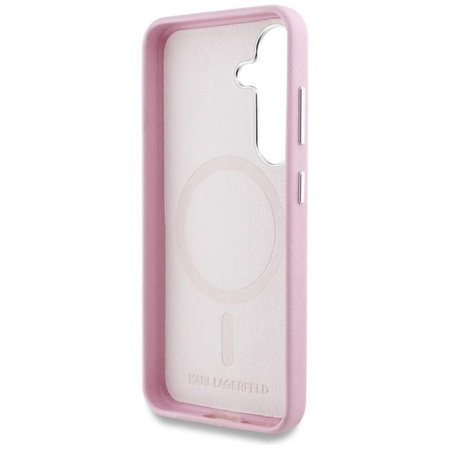 Karl Lagerfeld Saffiano Full Wrapped Elongated Metal Logo MagSafe - Case for Samsung Galaxy S25+ (pink)