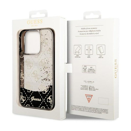 Pouzdro Guess Liquid Glitter Transculent 4G - iPhone 14 Pro (černé)