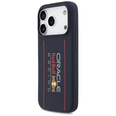 Custodia MagSafe per iPhone 17 Pro con logo verticale oversize in silicone Red Bull (blu navy)