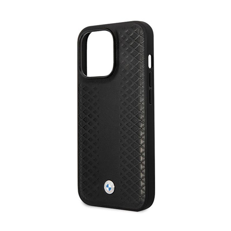 Kožené pouzdro BMW s diamantovým vzorem - iPhone 14 Pro (černé)