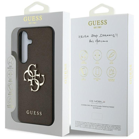 Guess Grained Big 4G Logo Small Classic Logo - étui pour Samsung Galaxy S25 (marron)