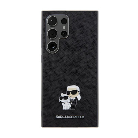 Karl Lagerfeld Saffiano Karl & Choupette Metal Pin - Pouzdro na Samsung Galaxy S24 Ultra (černé)