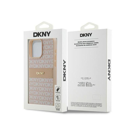 Kožené pouzdro DKNY Mono Stripe & Metal Logo - iPhone 15 Pro Max (růžové)