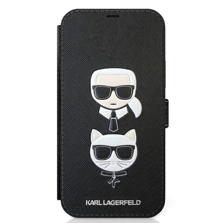 Karl Lagerfeld Booktype Saffiano Karl & Choupette Heads - pouzdro na iPhone 12 mini (černé)