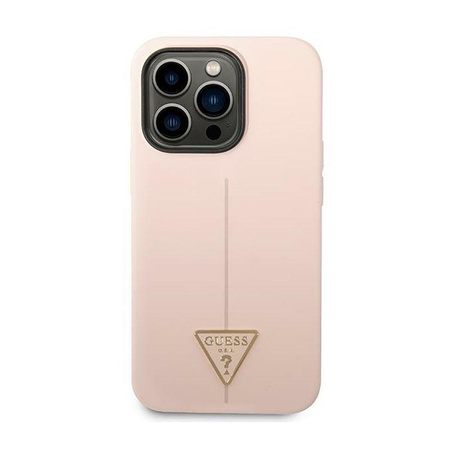 Silikonové pouzdro Guess Triangle Logo - iPhone 14 Pro (růžové)