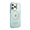 Guess Gold Outline Průsvitné pouzdro MagSafe - iPhone 13 Pro Max (modré)