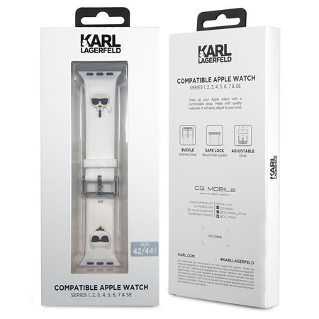 Karl Lagerfeld Silikonový řemínek Karl & Choupette Heads pro Apple Watch 42/44/45/49 mm (bílý)