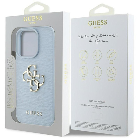 Guess Grained Big 4G Logo Small Classic Logo - Hülle für iPhone 16 Pro (blau)