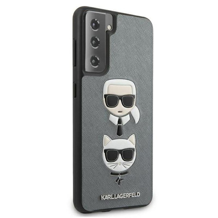 Karl Lagerfeld Saffiano Karl & Choupette Heads - pouzdro pro Samsung Galaxy S21+ (stříbrné)