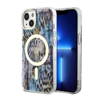 Guess Leopard MagSafe - Coque iPhone 14 (Bleu)