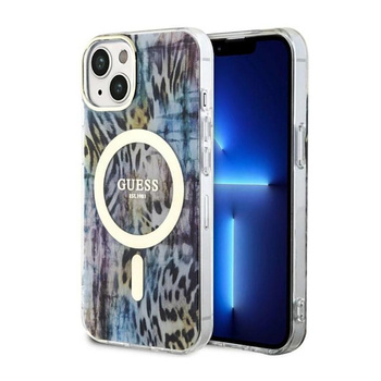 Guess Leopard MagSafe - iPhone 14 Tasche (Blau)