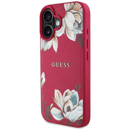 Guess Grained Printed Flower Pattern MagSafe - Case for iPhone 16 (fuchsia)