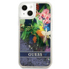 Guess Liquid Glitter Flower - étui pour iPhone 13 mini (bleu)