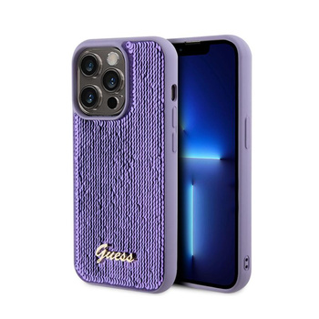 Guess Sequin Script Metal - pouzdro pro iPhone 15 Pro (fialové)