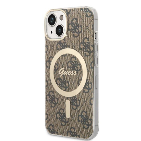 Guess Bundle Pack MagSafe 4G - MagSafe iPhone 14 Plus case + charger set (brown/gold)