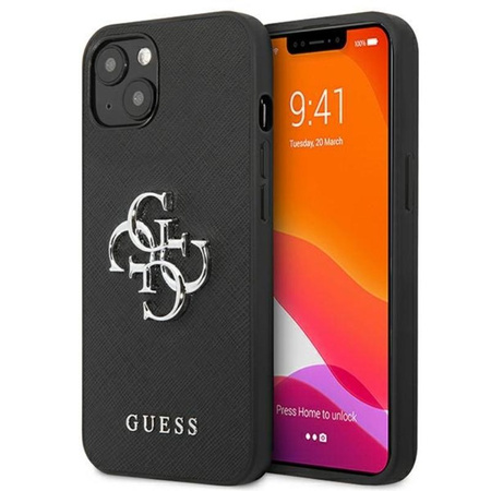 Guess Saffiano 4G Big Silver Logo - Etui iPhone 13 Mini (czarny)