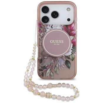 Guess IML Flowers Electro Pearl Strap MagSafe - Case iPhone 17 Pro (pink)