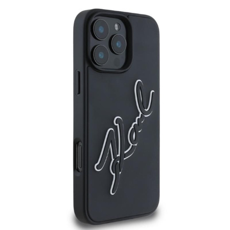 Karl Lagerfeld 3D Rubber Bicolor Signature - Coque iPhone 16 Pro Max (noir)