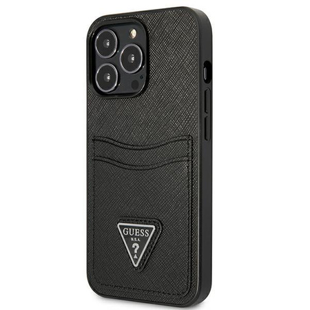 Guess Saffiano Double Card Triangle - Étui iPhone 13 Pro (noir)