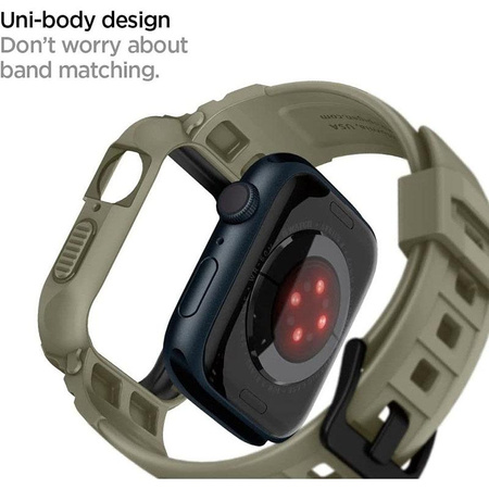 Spigen Rugged Armor Pro - Řemínek s pouzdrem pro Apple Watch 44/45 mm (Vintage Khaki)