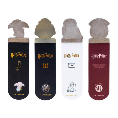 Zestaw zakładek Harry Potter – 4 sztuki, PVC + stop cynku, motywy kultowe