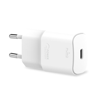 PURO Bílá mini rychlá cestovní nabíječka - USB-C Power Delivery 20W rychlá cestovní nabíječka (bílá)