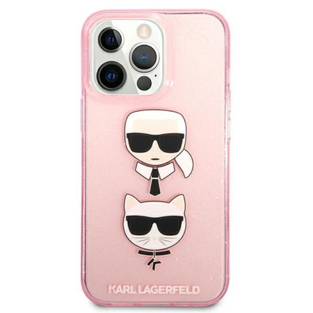 Karl Lagerfeld Glitter Karl & Choupette Head - pouzdro pro iPhone 13 Pro (růžové)