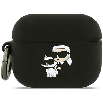 Karl Lagerfeld Silikon-Hülle mit Karl & Choupette Kopf 3D - AirPods Pro 3 Hülle (Schwarz)