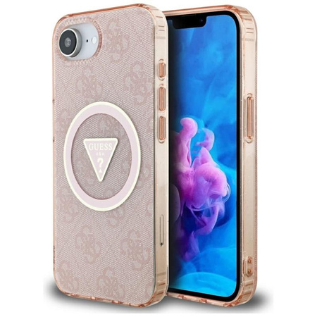 Guess IML Metal Glitter 4G Circle Triangle MagSafe - pouzdro pro iPhone 16e (růžové)