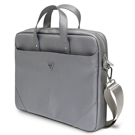 Guess Saffiano Dreieck Logo Computertasche - 16" Notebooktasche (silber)