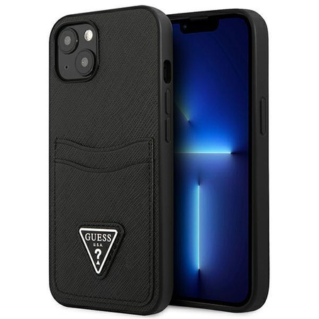 Guess Saffiano Double Card Triangle - Étui pour iPhone 13 mini (noir)